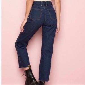 John Galt Brandy Melville Millie Button-Fly Raw Hem Dark Wash Denim Mom Jeans